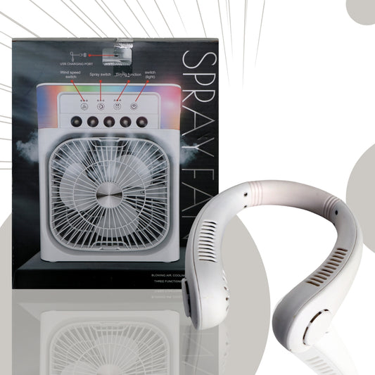 مبرد هواء شخصي ومروحة عنق بدون شفرات – طقم للانتعاش في الصيف