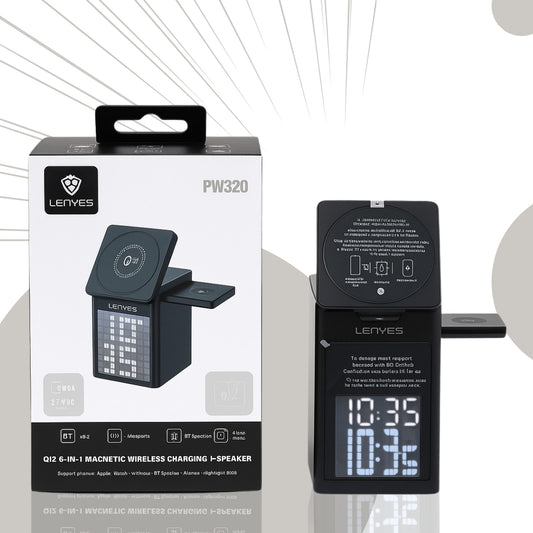 لينيس PW320 شاحن لاسلكي مغناطيسي، مكبر صوت، ومنبّه