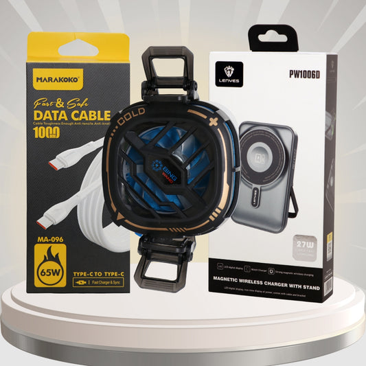 شاحن مغناطيسي بقدرة 27 واط، مبرد هاتف، وكابل USB-C بقدرة 65 واط