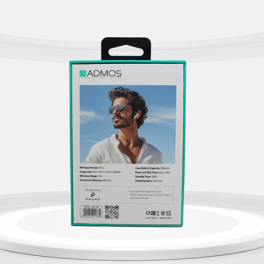 AM 758 أدْموس سماعة أيربود لاسلكية بخاصية إلغاء الضوضاء النشطة (ANC-ENC) وشاشة كبيرة