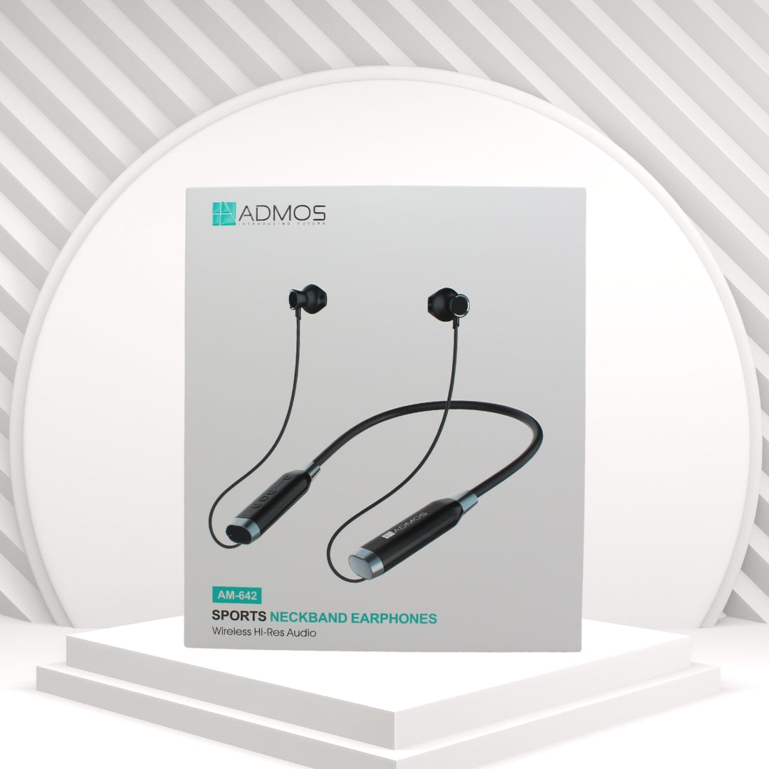 AM 642 أدْموس سماعة بلوتوث رياضية حول العنق باللون الأسود