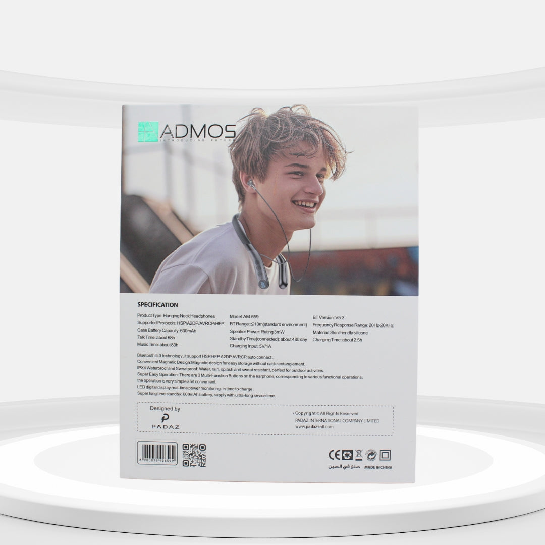 سماعة الرقبة اللاسلكية ADMOS AM-659 باللون الأسود