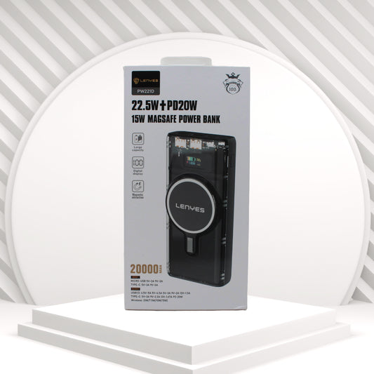 لينيس PW2210 – بنك طاقة 22.5W + PD20W مع شحن مغناطيسي MagSafe بقوة 15 واط (20000 مللي أمبير)