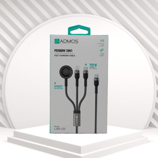 كابل شحن سريع 3 في 1 بقوة PD100W من Admos (الموديل AM‑220)