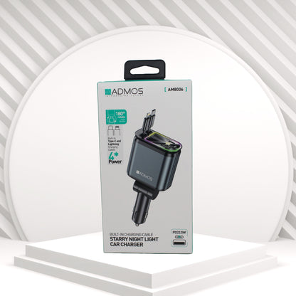 شاحن السيارة ADMOS AM8006 بقوة 22.5 واط مع ضوء ليلي وكابلات شحن مدمجة